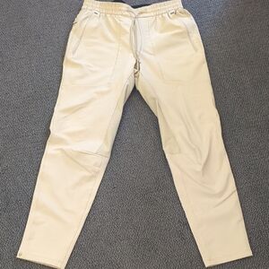 Cream Sweatpants with Textured Fabric and Straight Leg Design